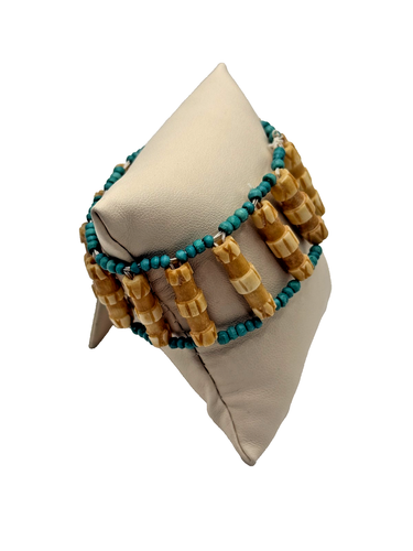 Natural Imitation Bone Turquoise Beaded Tribal Stretch Bracelet Ethnic Handmade - Picture 4 of 6