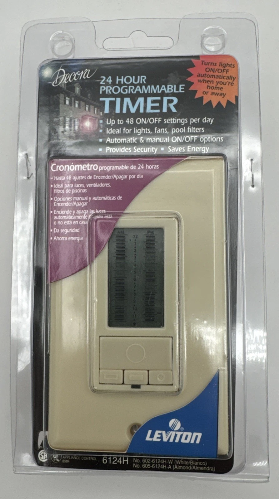 NEW Leviton Decora LEV 6124H 24 Hour Programmable Timer Ivory 601-6124H-I