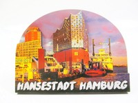 Hamburg Holz Magnet 10Cm Souvenir Germany Elbphilharmonie Hansestadt Hafen Elbe