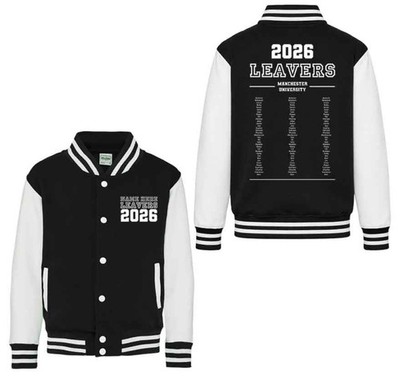 Abgänger 2026 personalisierte College-Jacke Name Liste Rücken Druck Schule College