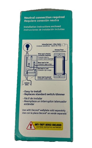 Leviton Decora Z-Wave Wippschalter Dimmschalter weiß/hellmandel 600W 120V - Bild 5 von 5