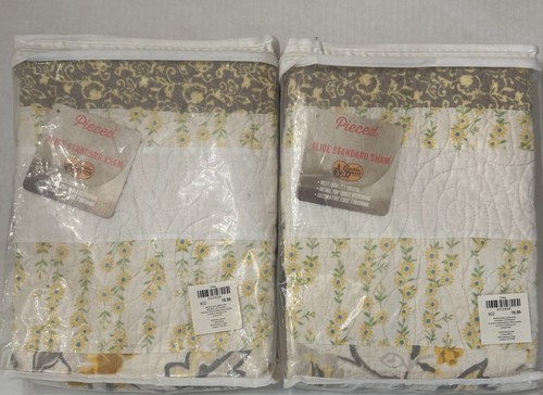 Cracker Barrel Neu in Verpackung 2er Set Alice gesteppte Kissenbezüge grau gelb Patchwork - Bild 2 von 7