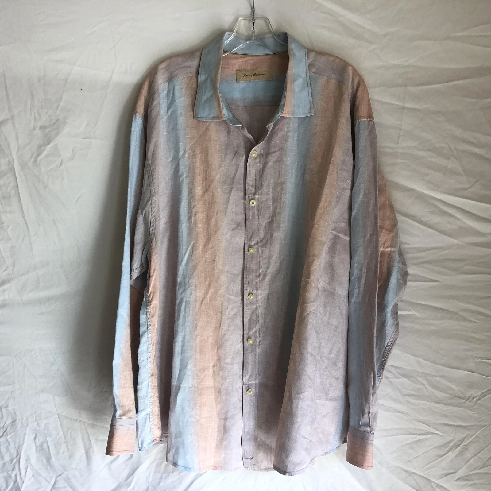 Tommy Bahama Shirt Mens 2XL Multicolor Stripe Linen Long Sleeve Button Front