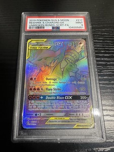 PSA 9 Mint Full Art Hyper Rare Reshiram & Charizard GX - Unbroken Bonds 217/214