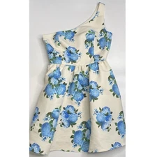 Anthropologie Sachin & Babi Blue Floral Addison One-Shoulder Mini Dress Size 6