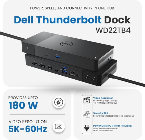 NEW Dell Thunderbolt 4 Dock WD22TB4 w/ 180 Watt Power Supply 130 Watt Output III - Picture 3 of 7