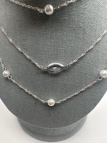 Avon Sterling Silver Layered Necklace Faux Pearl Multi-Strand Women Jewelry - Picture 7 of 8