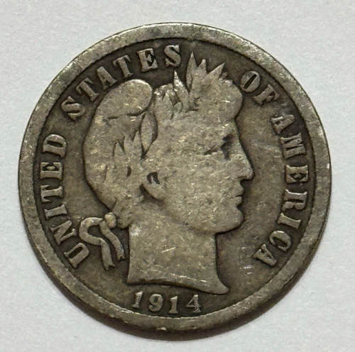 1914 D Barber Silver Dime 10¢ (90% Silver)