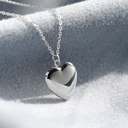 Heart Photo Necklace Silver Stainless Steel  Frame Picture Pendant Necklace - Imagen 2 de 12