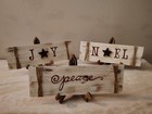 6 pc Rustic Primitive Christmas Wood Signs Set - Joy Noel Peace Decor w/Easels