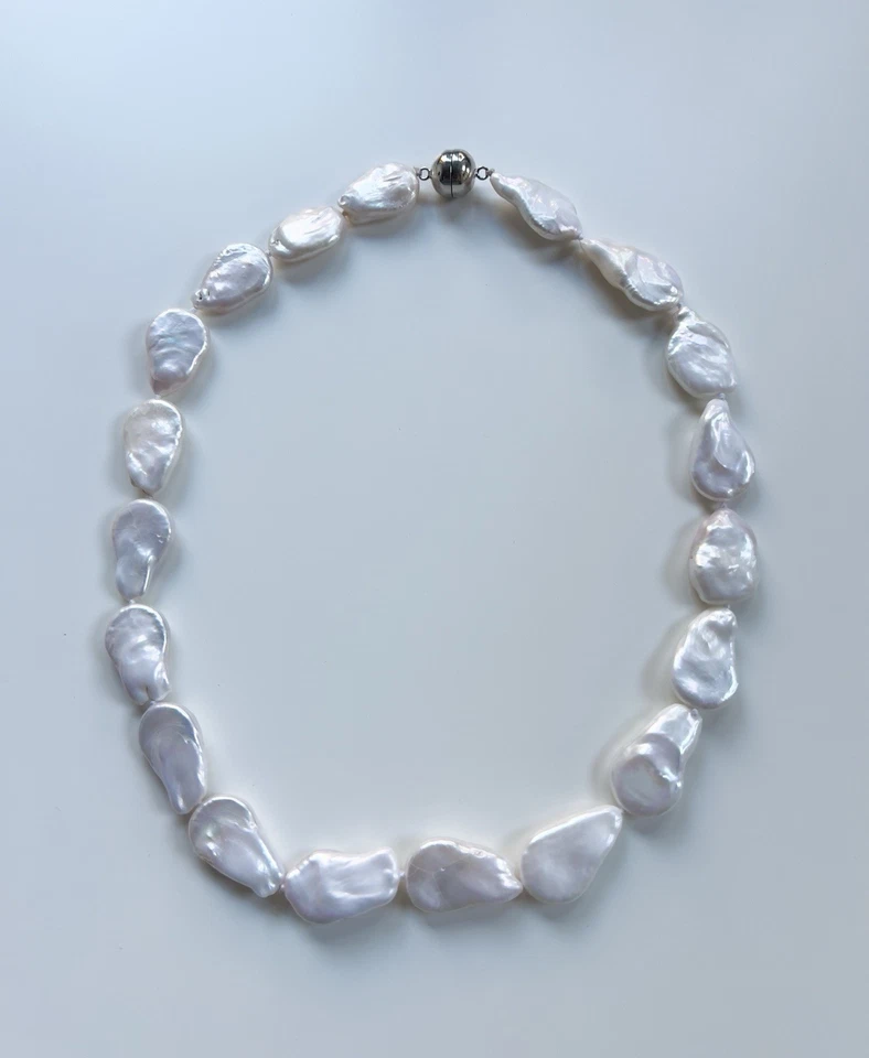 Collar de perlas moneda iridiscente barroco plano plata esterlina vintage Estate 18,5" Foto 4 de 4