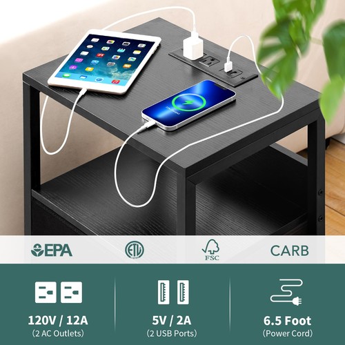 LED Nightstand with Charging Station & USB Ports Fabric Drawers - Picture 5 of 9