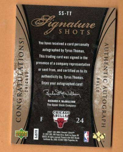 Upper Deck Signature Shots Tyrus Thomas 2007 - Bulls automático 08/10, ¡casi como nuevo! - Imagen 2 de 2