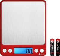 KüChenwaage Digital 3Kg 0,1G Edelstahl Rot Mit Psc/Tara-Funktion LCD Display
