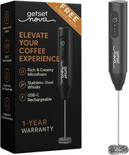 Milk Frother for Coffee, Rechargeable Electric Handheld Frother Wand with Dual W