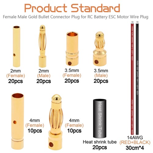 Ruikarhop 2mm 3.5mm 4mm Female Male Gold Banana Bullet Connector Plug with Wi... - Picture 2 of 8