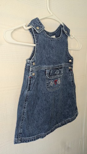 Abito completo vintage Field Gear bambini denim bambina 2T blu jeans ricamato insetti - Foto 3 di 6