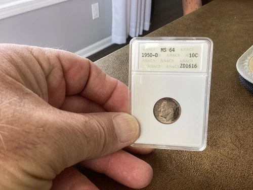 1950-D Roosevelt Dime  MS64 ANACs Soap Box Holder!!! No bar code. Rattler sized