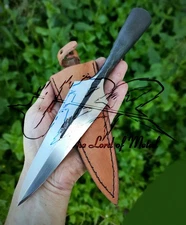 13" UBR CUSTOM HANDMADE HIGH CARBON STEEL HUNTING SPEAR HEAD WITH LEATHER SHEATH