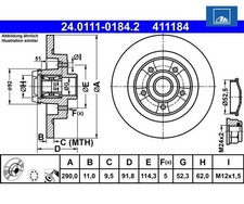 2 St. Bremsscheibe ATE 24.0111-0184.2 für Renault