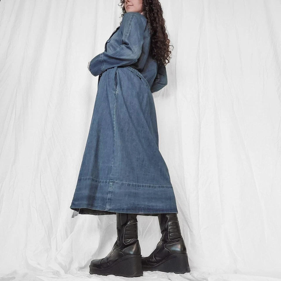 Skin & Threads Denim Trench Coat ~ Linen + Cotton ~ Size 0/XS ~ Wrap Tie — 第 3/4 张图片