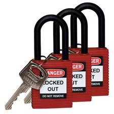 Brady 123333 Lockout Padlock, Keyed Alike, Nylon, Red, 1 1/2 In Shackle Height,