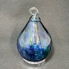 Hand Blown Art Glass Christmas Ornament Teardrop Green, Blue 2.5” X 3.75”