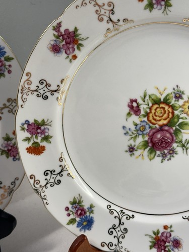 Dinner Plates Chikaramachi Japan Hand Painted Floral 10" Gold Trim – Set of 9 - Picture 15 of 19