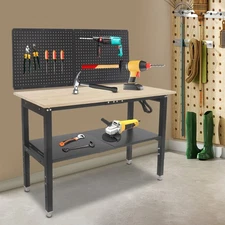 Multifunctional 120*50cm Workbench with Pegboard Worktable w/ Power Outlets