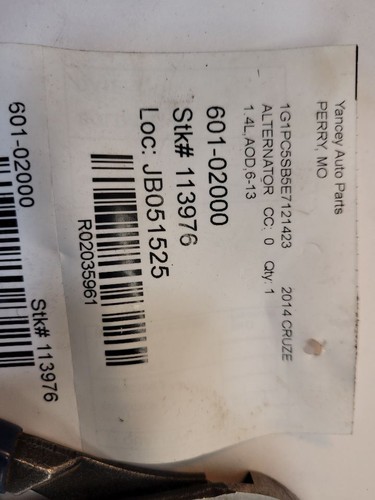 12-16 CHEVROLET CRUZE Alternator VIN P 4th Digit Limited 13588290        - Picture 8 of 12