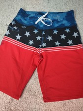 Burnside Men's Red White Blue Board Shorts Size 30 Americana USA Flag Swim