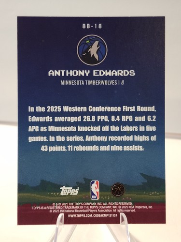 2025-26 Topps Anthony Edwards 8-Bit Ballers #8B-18 Timberwolves  - Foto 2 di 2