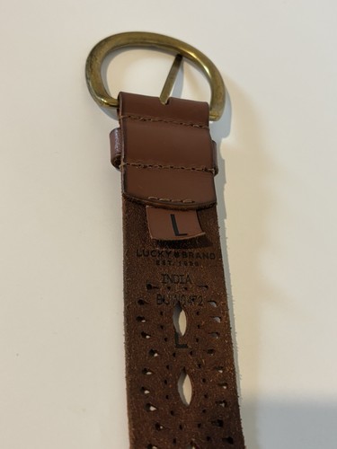 Lucky Brand Womens Leather Belt Size L Brown Beachwood Cutout Design Y2k Hippie - Picture 4 of 5