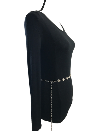 Cintura donna catena taglia unica argento gioiello floreale strass abito casual metallo - Foto 2 di 10