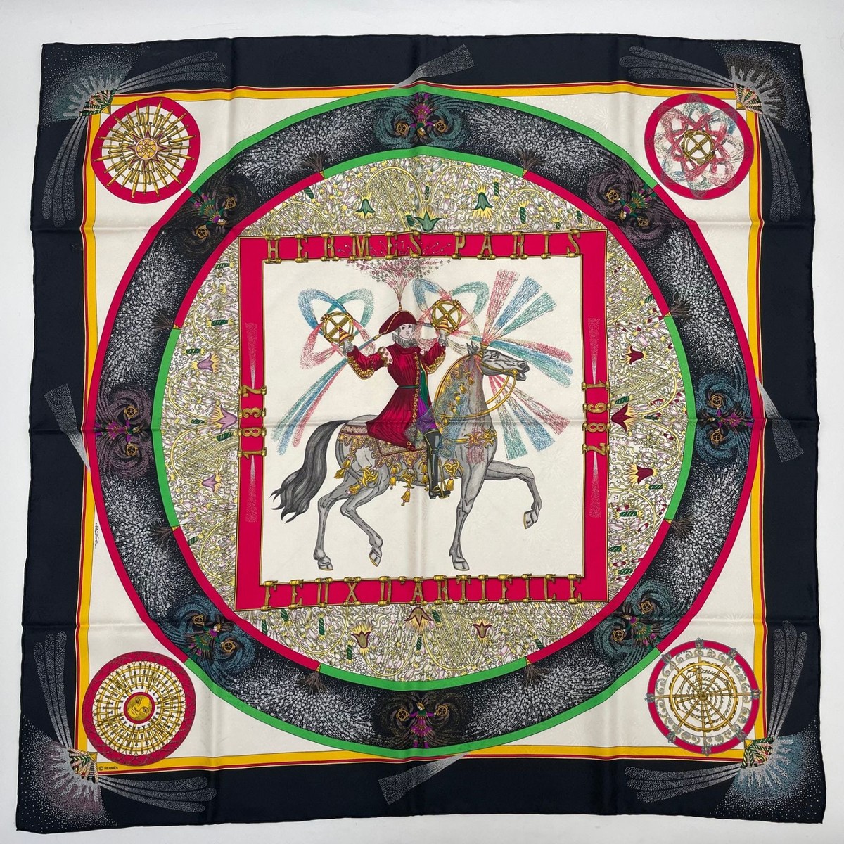 HERMES エルメス カレ90 1987 FEUX D’ARTIFICE HERMES Scarf Carré 90 150th Anniversary Limited Edition 1987