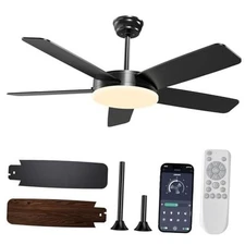 45 Inch Ceiling Fans with Lights and Remote/APP, Quick Install, 3CCT, 6 Black