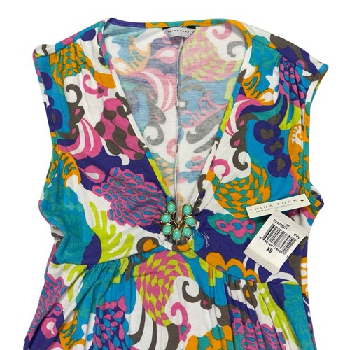 NWT Trina Turk Funky Multicolor V Neck Womens Swim Cover Up Sleeveless Sz XS New - Picture 2 of 13