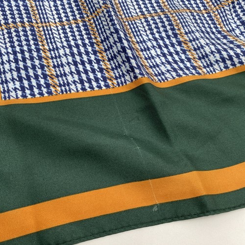 Vintage Silk Scarf Anne Klein Green Blue Gold Herringbone Plaid 35"x35" Square - Picture 9 of 9