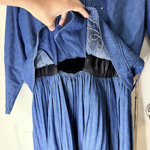Vintage Damen blau Denim Western Nieten Kleid Schulterpolster klassisch 10P - Bild 11 von 16