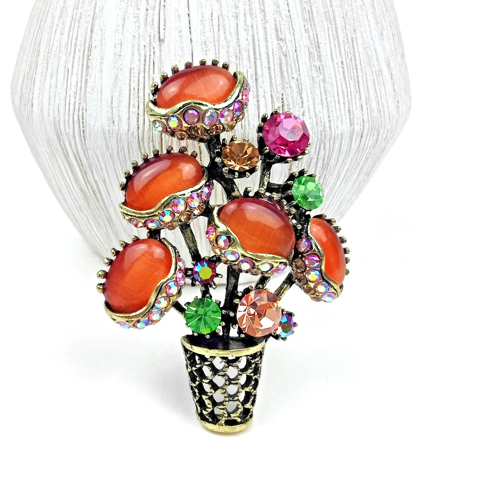 Broches Flor Ópalo Cristal Estrás Maceta Prendedor Broches Mujer Foto 3 de 4