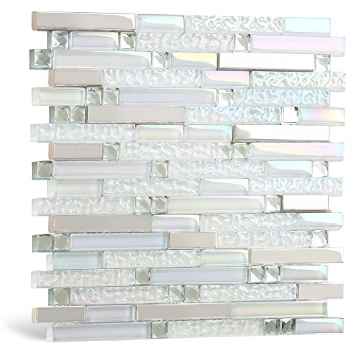 Glass Metal Tile Glass Silver Mirror Stainless Steel 5 sheets Iridescent White - Picture 2 of 7