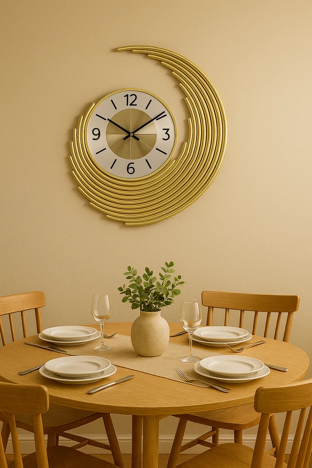 Large Modern Wall Clock 48x58cm Gold Spiral Design Silent Quartz Home Décor - Image 3 of 4