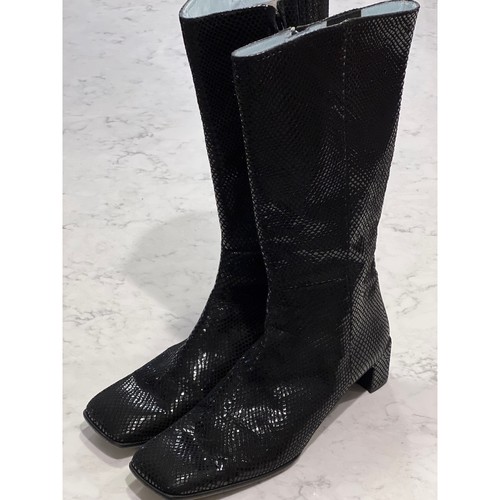 Botas altas de cuero con punta cuadrada de piel de serpiente Y2K vintage AUDLEY para mujer talla 10 negras - Imagen 4 de 7