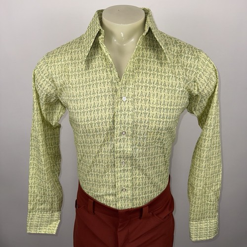 Camicia vintage anni 60 70 Arrow Mach uomo discoteca pugnale colletto hippie media 15,5 NOS
