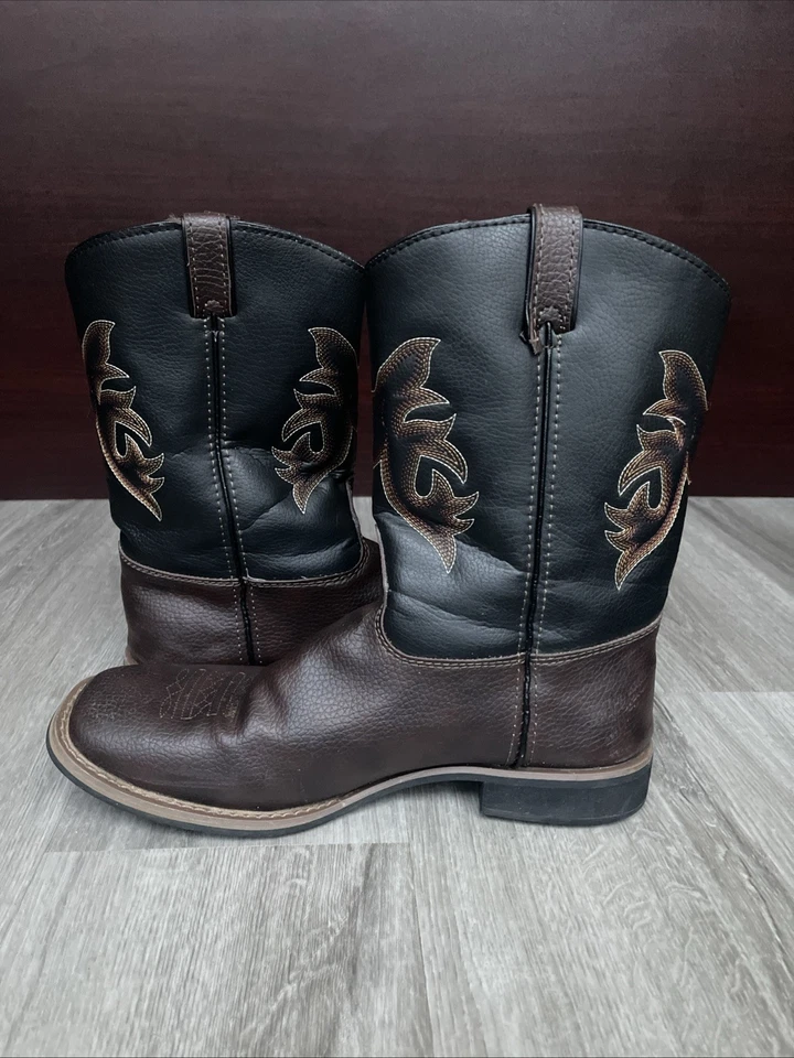 Austin Trading Co Square Toe Western Cowboy Boots Youth Boys Size 6 Brown black - Image 2 of 4