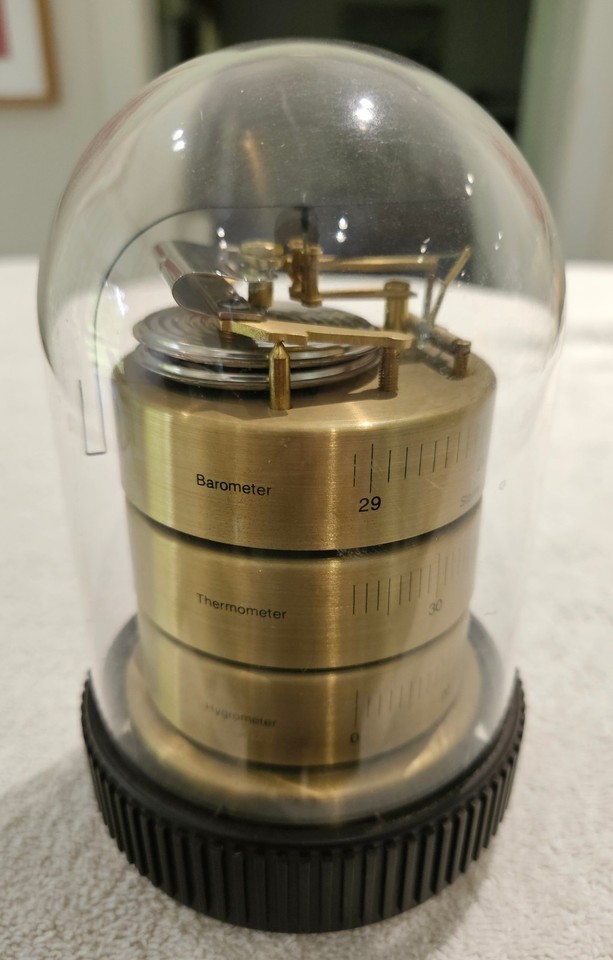 A precision German-made BARIGO weather station with thermometer, hygrometer, and barometer in one — the kind of serious analog instrument that makes a smart home hub look like a toy.