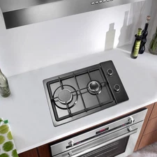 Gas Stove Top with 2 Burner Built-in Gas Cooktop 20 inch Stainless Steel NG/LPG