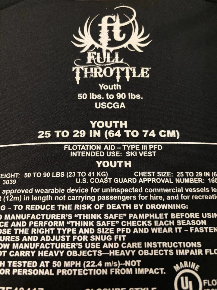 "Chaleco salvavidas Full Throttle juvenil - rosa/negro 50-90 lb 25-29"" NUEVO Foto 3 de 4