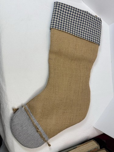 Rustikaler Bauernhaus Land Sackleinen Weihnachtsstrumpf mit Stern auf der Vorderseite primitiv - Bild 5 von 9