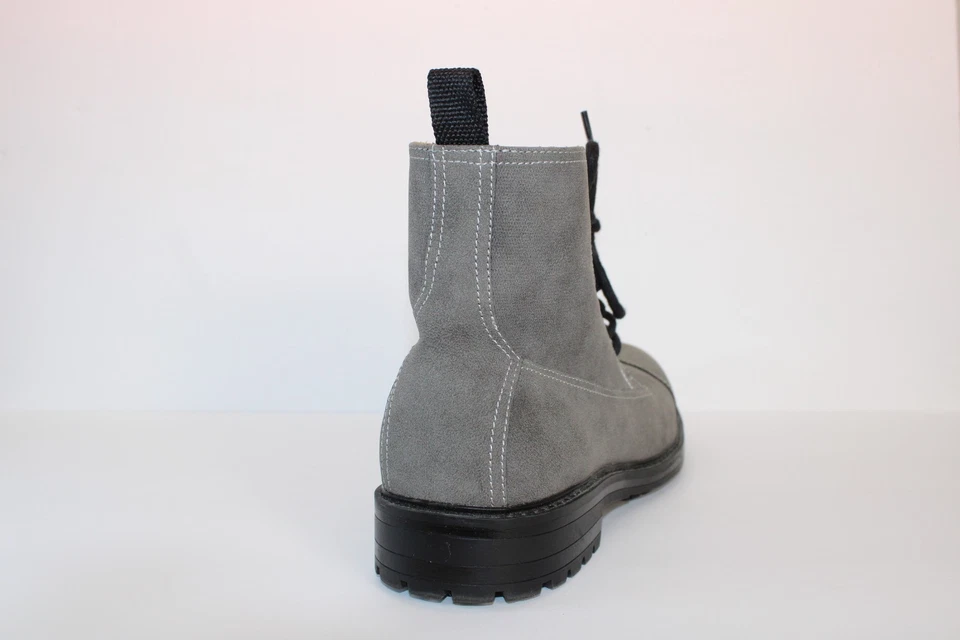 NWOB Call It Spring Gray Vegan Suede Ankle Boot Zip Side Lace-up Size 10 Toe Cap - Image 3 of 4